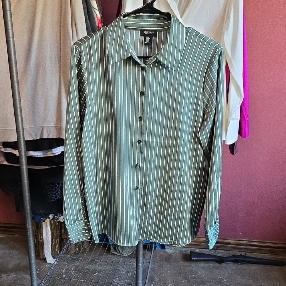 Elegant Green Striped Button Down Shirt